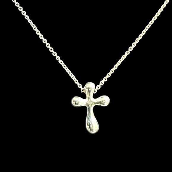 TIFFANY & CO. Cross Pendant Necklace Elsa Peretti Spain Sterling Silver 925 T & - Picture 2 of 8
